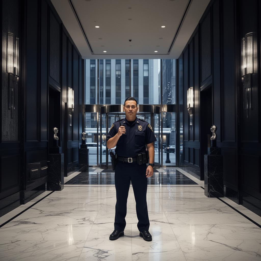 Eagle Security uniformed officer in NYC commercial lobby